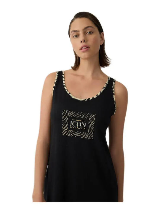 Minerva Summer Cotton Women's Nightgown Black Zebra