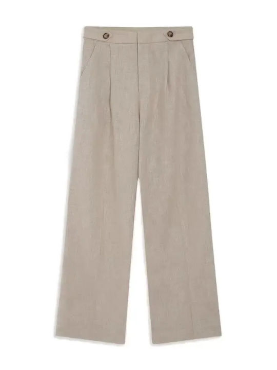 Damen Leinen Pantaloona in Gerade Bein Stil Beige