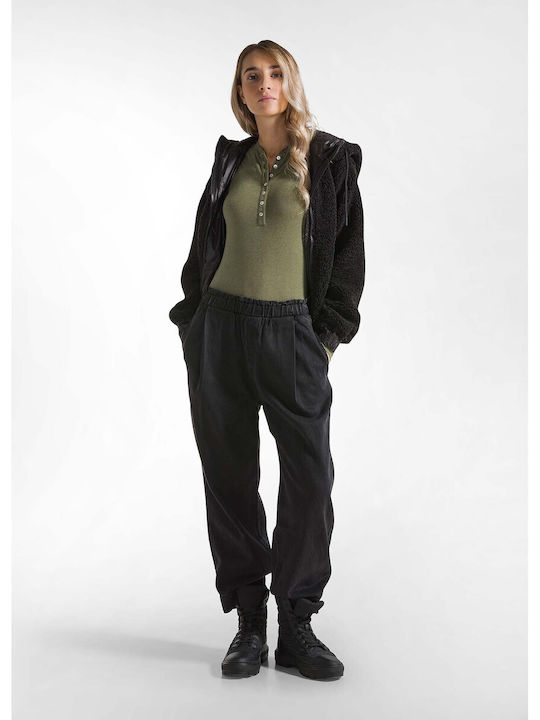 Women's Fabric Trousers with Rubber Band in Relaxed Fit Lyocell Denim
