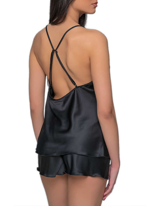 Milena by Paris Καλοκαιρινό Σατέν Babydoll Μαύρο