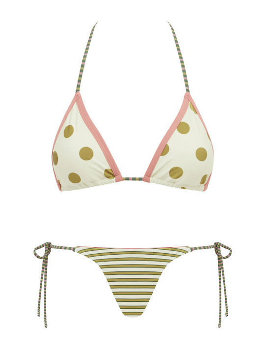 Bikini Set Triangle & Brazil Polka Dot Beige