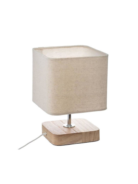 Atmosphera Toxey Wooden Table Lamp for E14 Socket with Beige Shade and Brown Base