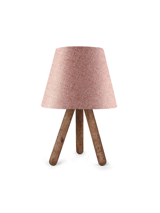 Megapap Lander Wood Table Lamp for Socket E27 with Pink Shade and Brown Base