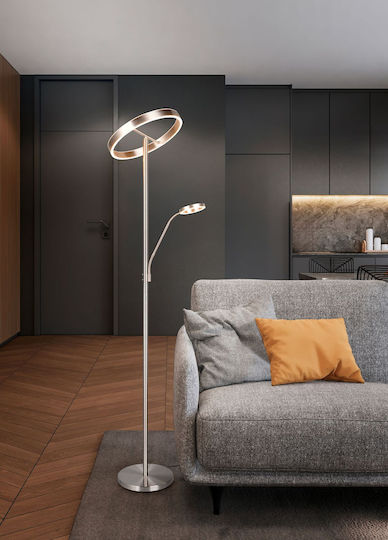 Trio Lighting Willis LED Floor Lamp H180xW40cm. with Adjustable White Light 5150lm Silver
