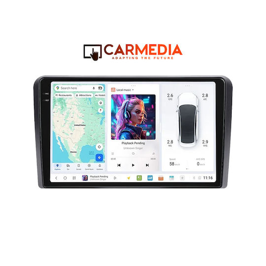 Carmedia Ηχοσύστημα Αυτοκινήτου για Fiat Panda 2003-2012 (Bluetooth/USB/AUX/WiFi/GPS/Apple-Carplay/Android-Auto) με Οθόνη Αφής 9.5"