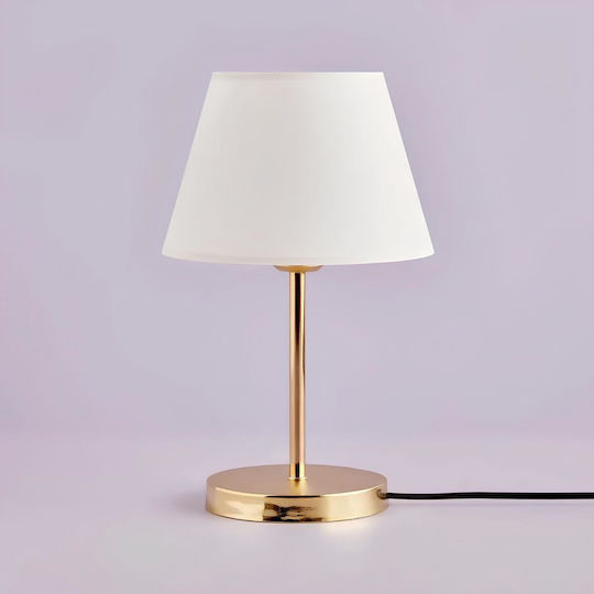 GloboStar Glossy Metal Table Lamp for Socket E27 with White Shade and Gold Base