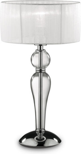 Ideal Lux Metall Tischlampe für Fassung E27 mit Weiß Schirm und Transparent Basis