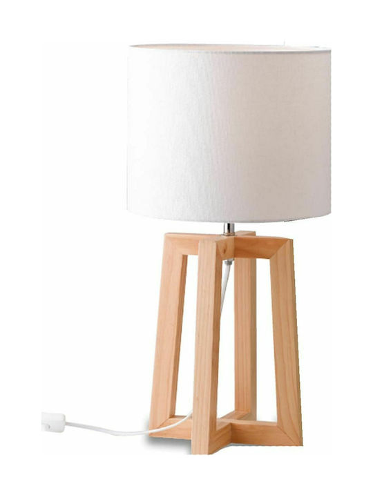 Fan Europe Wood Table Lamp for Socket E14 with White Shade and Beige Base