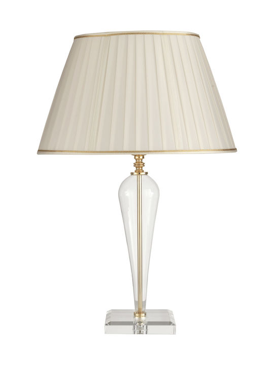 Ondaluce Ravel Glass Table Lamp for Socket E27 with Beige Shade and Transparent Base