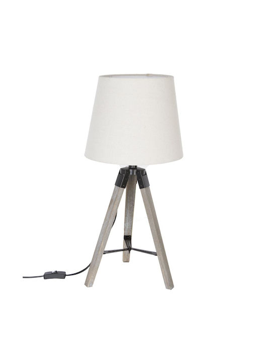 Atmosphera Runo Wooden Table Lamp for E27 Socket with White Shade and Gray Base