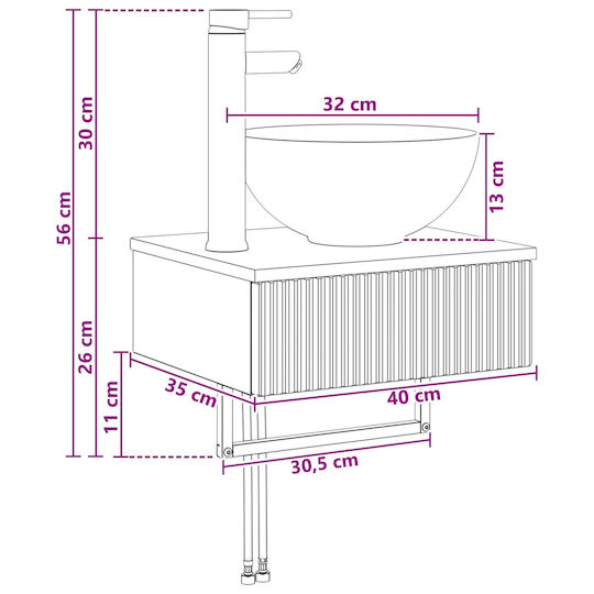 vidaXL Плот с Мивка 40x35x39 см Бял