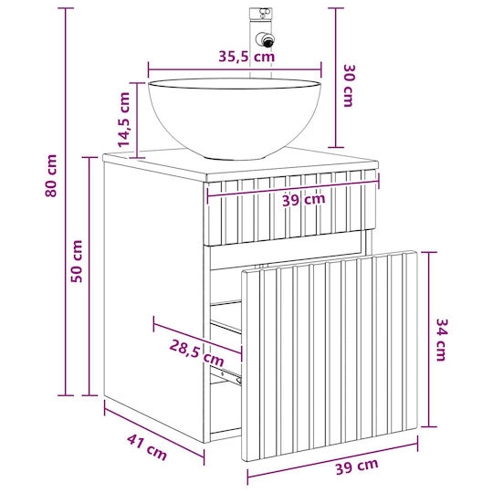 vidaXL Vanity Unit with Sink M39xD41xH64.5cm Gray