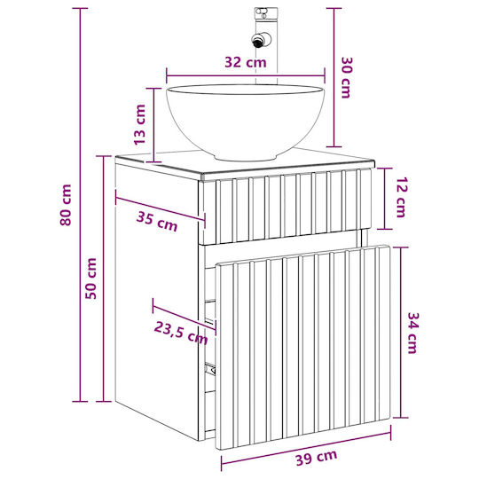 vidaXL Badezimmer Waschtisch-Einheit M39xB35xH63cm Weiß