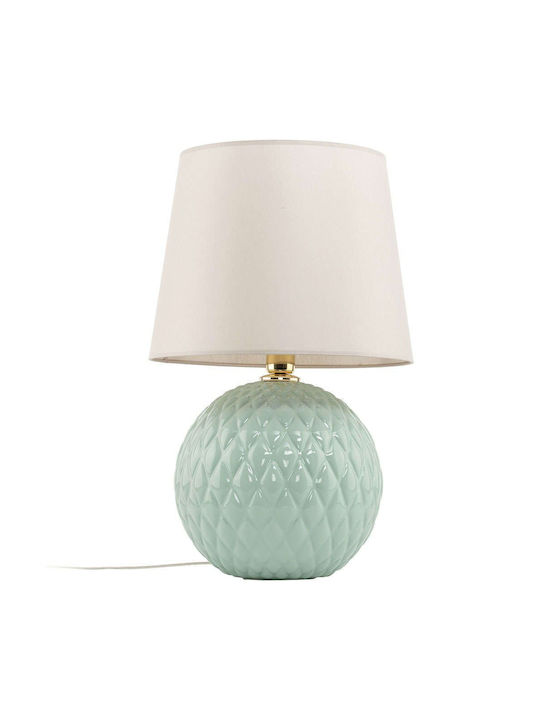 TK Lighting Santana Glass Table Lamp for Socket E27 with White Shade and Green Base