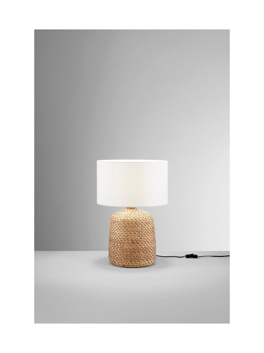Fan Europe Wood Table Lamp LED with White Shade and Beige Base