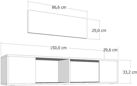 Έπιπλο Τηλεόρασης Γκρι Μ150xΠ30xΥ33cm