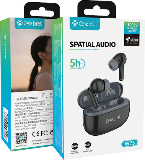 Celebrat W73 In-Ear Bluetooth Kopfhörer mit Schweißbeständigkeit und Ladekoffer Schwarz