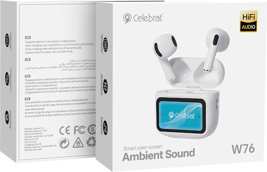 Celebrat W76 Ohrstöpsel Bluetooth Kopfhörer mit Ladekoffer Weiße