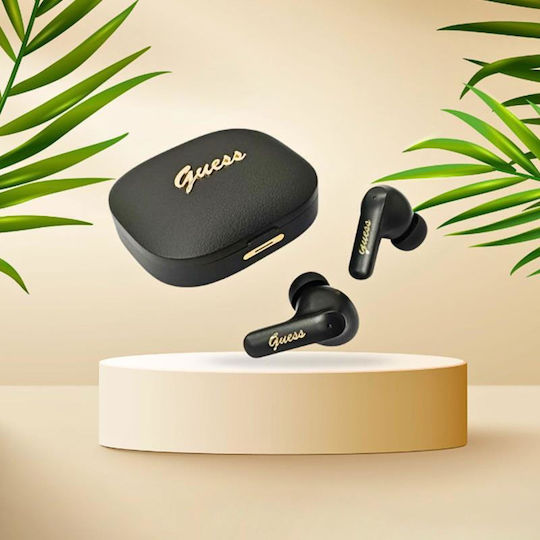 Guess PU Metal Logo In-ear Bluetooth Handsfree Ακουστικά με Θήκη Φόρτισης Μαύρα