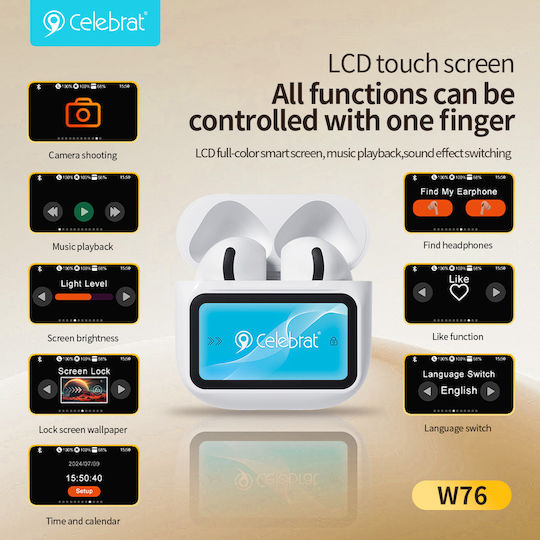 Celebrat W76 Ohrstöpsel Bluetooth Kopfhörer mit Ladekoffer Weiße