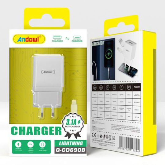 Andowl Încărcător și Cablu Lightning Albς (Q-CD690B)