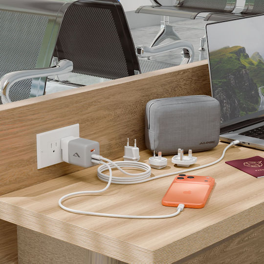 Alogic GaN Charger with USB-A Port and 2 USB-C Ports and USB-C - USB-C Cable 67W White