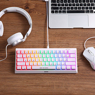 Marvo 61R Гейминг Механична Клавиатура 60% с Custom Red Суичове и RGB Осветление (Английски US) Бяла