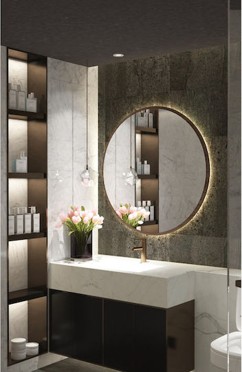 SteweHome Wandspiegel Braun & LED Beleuchtung Durchmesser 55cm