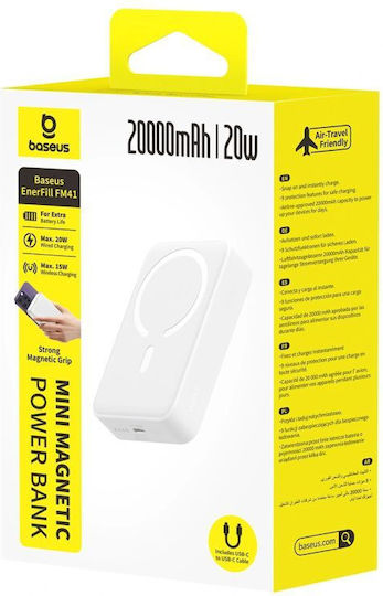 Baseus EnerFill FM41 MagSafe Power Bank 20000mAh 20W cu Port USB-C Power Delivery Alb
