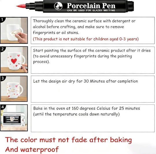 Roza Set 12 Waterproof Porcelain Pens Porcelain Cups Glass Ceramics & Diy Crafts