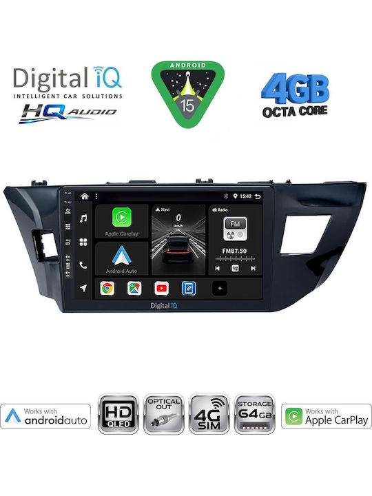 Digital IQ Car Audio System for Toyota Corolla 2013-2016 (Bluetooth/USB/WiFi/GPS/Apple CarPlay/Android Auto) with 10" Touch Screen