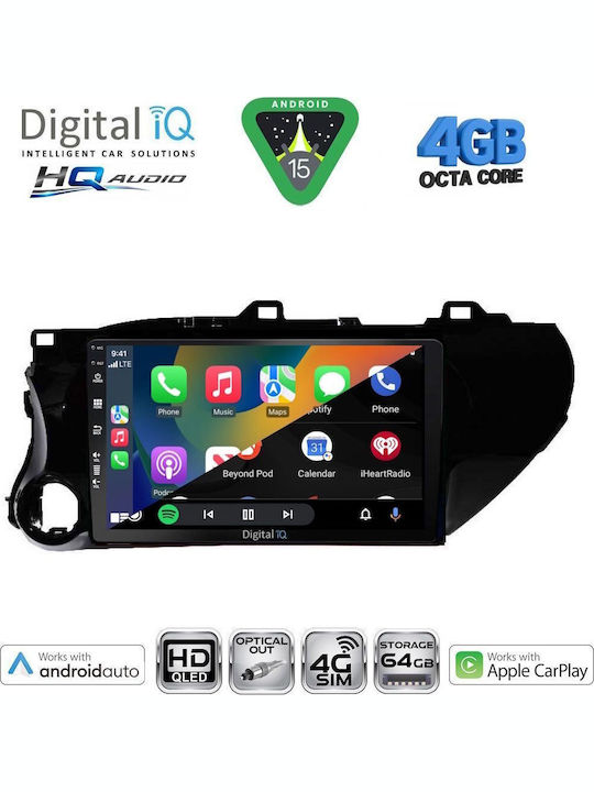 Digital IQ Car Audio System for Toyota Hilux 2005-2016 with A/C Bluetooth USB WiFi GPS Apple CarPlay Android Auto with 9" Touch Screen