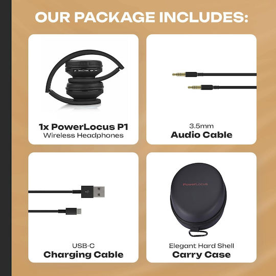PowerLocus Căști Audio Wireless Cu Fir Over Ear Cu Radio Cu 15 Ore Autonomie Negre