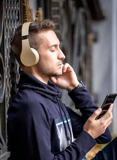PowerLocus P1 Безжични / Жични Over Ear Слушалки с Радио с 15 часа Работа Златисти