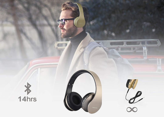 PowerLocus P1 Безжични / Жични Over Ear Слушалки с Радио с 15 часа Работа Златисти