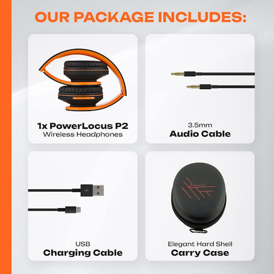 PowerLocus P2 Kabellos / Kabelgebunden Über Ohr Kopfhörer mit Radio mit 20 Stunden Betriebszeit Black / Orange