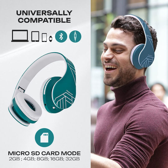 PowerLocus P2 Wireless / Wired Over Ear Headphones with Radio with 20 Hours Playing Time White / Blue