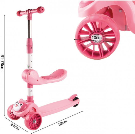 MalPlay Scuter Copii 3 Roți Cu Iluminare LED Pentru Vârsta 3+ Roz