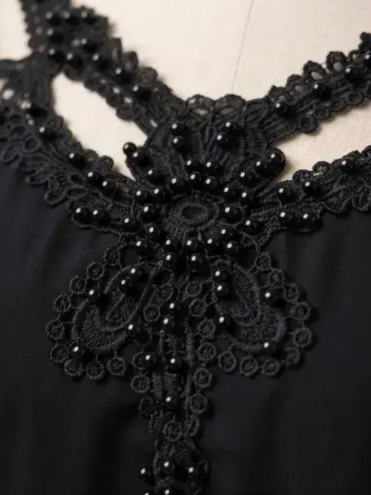 Damen Bluse mit Spaghetti-Träger Schwarz