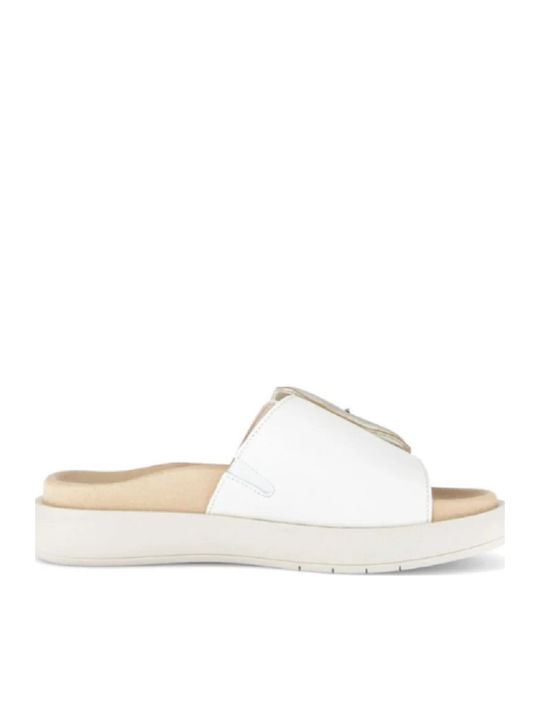Leder Flache Damen Sandalen Weiß