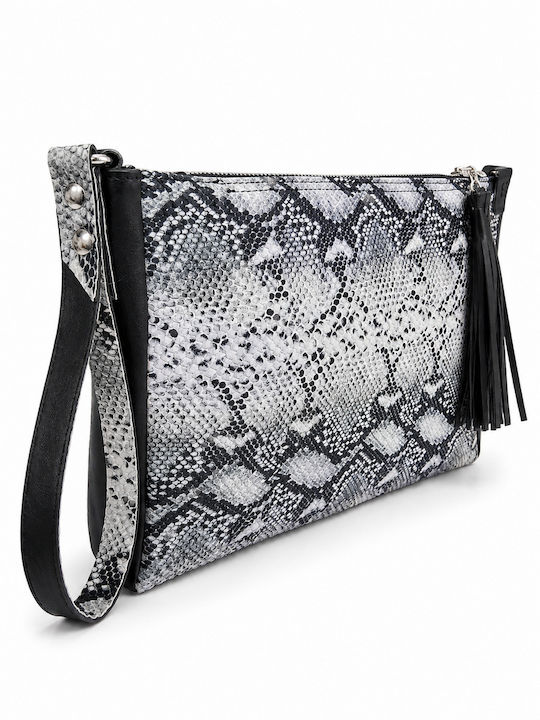 Schlangenprint Leder Damen Handtasche Klappe Schwarz