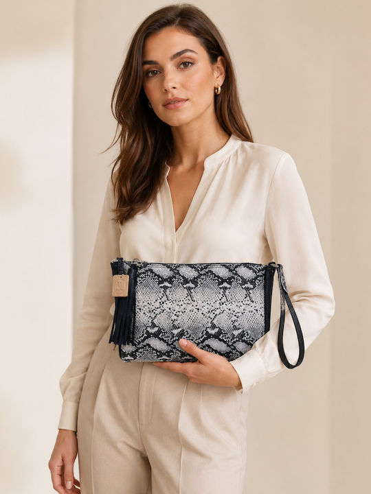 Schlangenprint Leder Damen Handtasche Klappe Schwarz