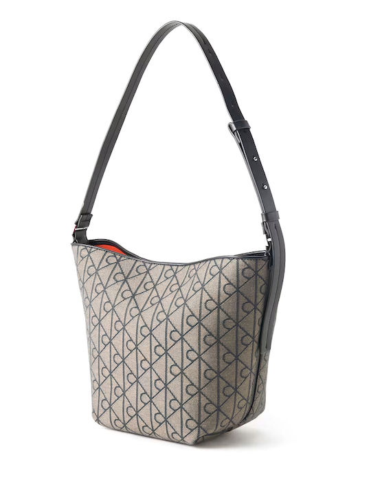 Calvin Klein Emblem Stoff Damen Schulter Tasche Grau