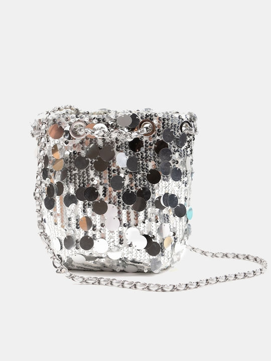 Τσάντα Bucket Μπεζ Παγιέτες Μέγεθος One Size Ασημί