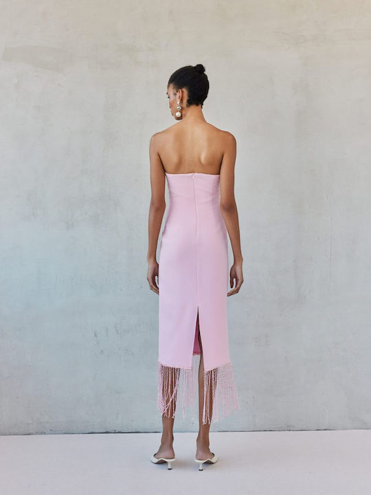 Midi Φόρεμα για Γάμο / Βάπτιση Strapless Baby Pink