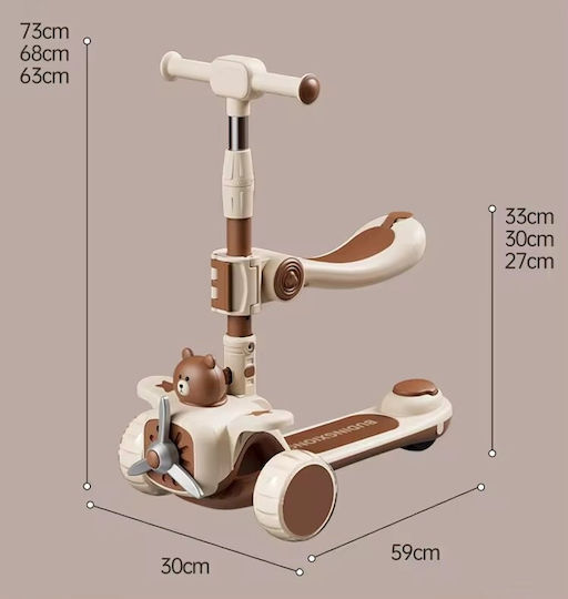 Kinderroller Klappbar 3-Rad mit Sitz für 3+ Jahre Braun