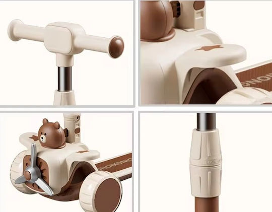 Kinderroller Klappbar 3-Rad mit Sitz für 3+ Jahre Braun