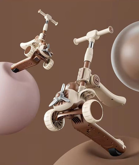 Kinderroller Klappbar 3-Rad mit Sitz für 3+ Jahre Braun