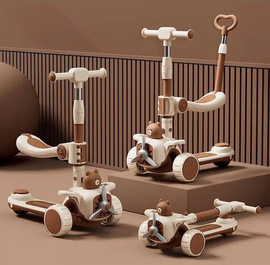 Kinderroller Klappbar 3-Rad mit Sitz für 3+ Jahre Braun