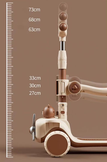 Kinderroller Klappbar 3-Rad mit Sitz für 3+ Jahre Braun